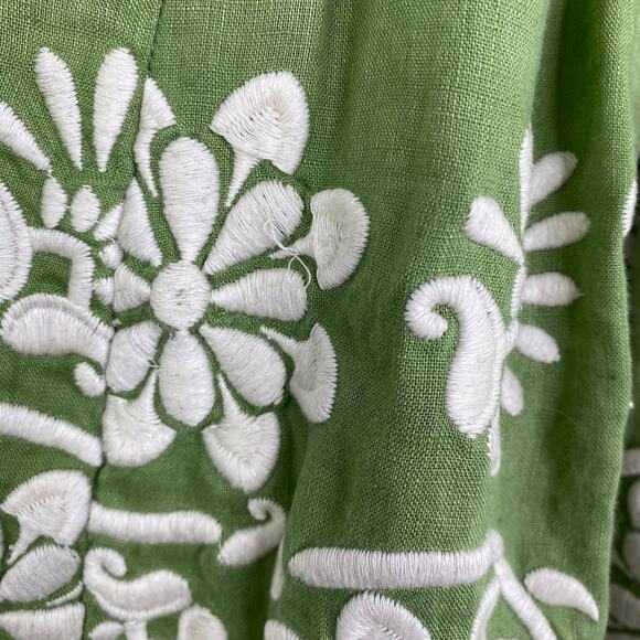 Ann Taylor Green White Floral Embroidered Linen Skirt Women's Size 0 Petite 0P - Picture 4 of 9